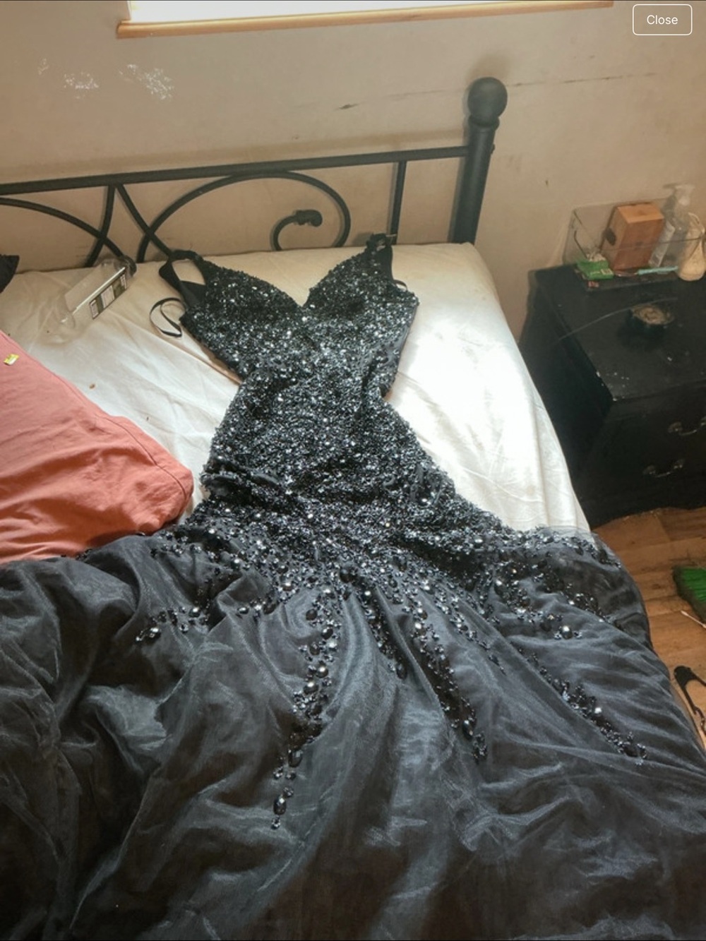 Black Beaded Spaghetti Strap Prom Dress - Elegant Evening Gown